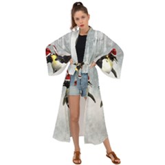 Funny Penguin In A Winter Landscape Maxi Kimono by FantasyWorld7