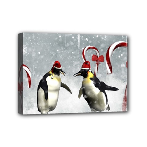 Funny Penguin In A Winter Landscape Mini Canvas 7  X 5  (stretched) by FantasyWorld7