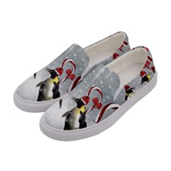 Funny Penguin In A Winter Landscape Women s Canvas Slip Ons by FantasyWorld7