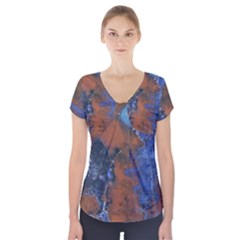 Grunge Colorful Abstract Texture Print Short Sleeve Front Detail Top by dflcprintsclothing