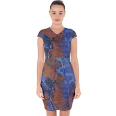 Grunge Colorful Abstract Texture Print Capsleeve Drawstring Dress 
