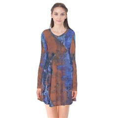 Grunge Colorful Abstract Texture Print Long Sleeve V-neck Flare Dress