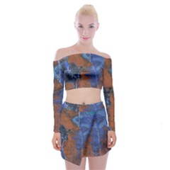 Grunge Colorful Abstract Texture Print Off Shoulder Top with Mini Skirt Set