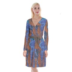 Grunge Colorful Abstract Texture Print Long Sleeve Velvet Front Wrap Dress