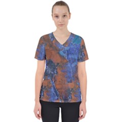 Grunge Colorful Abstract Texture Print Women s V-Neck Scrub Top