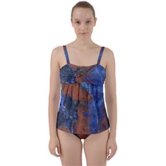 Grunge Colorful Abstract Texture Print Twist Front Tankini Set