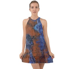 Grunge Colorful Abstract Texture Print Halter Tie Back Chiffon Dress