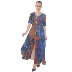 Grunge Colorful Abstract Texture Print Waist Tie Boho Maxi Dress