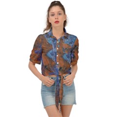 Grunge Colorful Abstract Texture Print Tie Front Shirt 