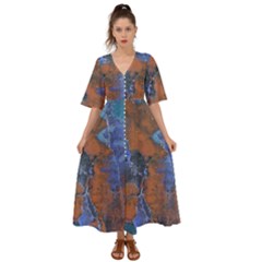 Grunge Colorful Abstract Texture Print Kimono Sleeve Boho Dress