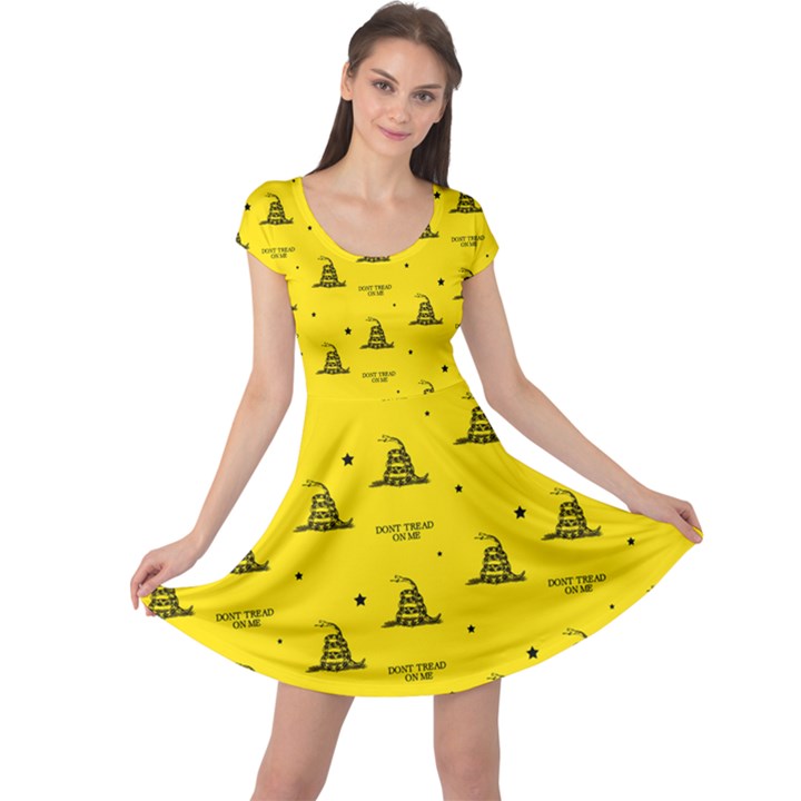 Gadsden Flag Don t tread on me Yellow and Black Pattern with american stars Cap Sleeve Dress