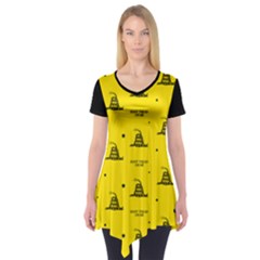 Gadsden Flag Don t Tread On Me Yellow And Black Pattern With American Stars Short Sleeve Tunic  by snek