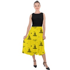 Gadsden Flag Don t Tread On Me Yellow And Black Pattern With American Stars Midi Tie-back Chiffon Dress