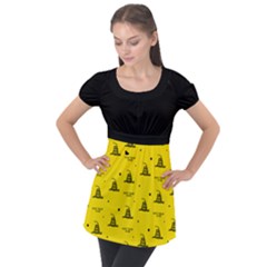 Gadsden Flag Don t Tread On Me Yellow And Black Pattern With American Stars Puff Sleeve Tunic Top