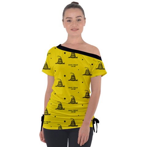 Gadsden Flag Don t Tread On Me Yellow And Black Pattern With American Stars Tie-up Tee by snek