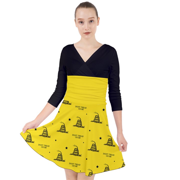 Gadsden Flag Don t tread on me Yellow and Black Pattern with american stars Quarter Sleeve Front Wrap Dress