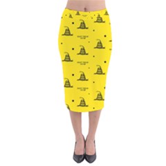 Gadsden Flag Don t Tread On Me Yellow And Black Pattern With American Stars Velvet Midi Pencil Skirt