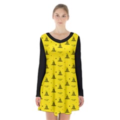 Gadsden Flag Don t Tread On Me Yellow And Black Pattern With American Stars Long Sleeve Velvet V-neck Dress