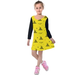 Gadsden Flag Don t Tread On Me Yellow And Black Pattern With American Stars Kids  Long Sleeve Velvet Dress