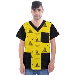 Gadsden Flag Don t Tread On Me Yellow And Black Pattern With American Stars Men s V-neck Scrub Top