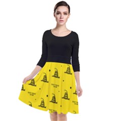 Gadsden Flag Don t Tread On Me Yellow And Black Pattern With American Stars Quarter Sleeve Waist Band Dress