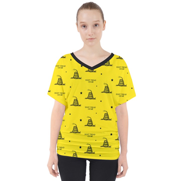 Gadsden Flag Don t tread on me Yellow and Black Pattern with american stars V-Neck Dolman Drape Top