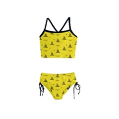 Gadsden Flag Don t Tread On Me Yellow And Black Pattern With American Stars Girls  Tankini Swimsuit