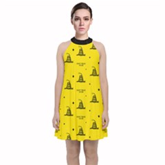 Gadsden Flag Don t Tread On Me Yellow And Black Pattern With American Stars Velvet Halter Neckline Dress 