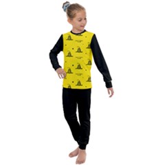 Gadsden Flag Don t Tread On Me Yellow And Black Pattern With American Stars Kids  Long Sleeve Set  by snek