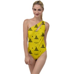 Gadsden Flag Don t Tread On Me Yellow And Black Pattern With American Stars To One Side Swimsuit