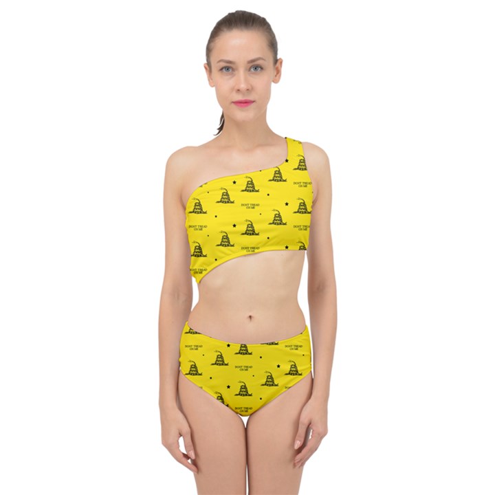 Gadsden Flag Don t tread on me Yellow and Black Pattern with american stars Spliced Up Two Piece Swimsuit