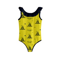 Gadsden Flag Don t Tread On Me Yellow And Black Pattern With American Stars Kids  Frill Swimsuit