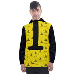 Gadsden Flag Don t Tread On Me Yellow And Black Pattern With American Stars Men s Front Pocket Pullover Windbreaker by snek