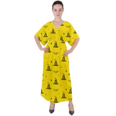 Gadsden Flag Don t Tread On Me Yellow And Black Pattern With American Stars V-neck Boho Style Maxi Dress