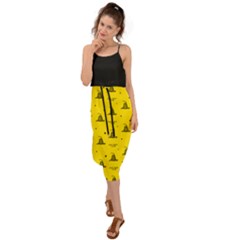 Gadsden Flag Don t Tread On Me Yellow And Black Pattern With American Stars Waist Tie Cover Up Chiffon Dress