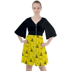 Gadsden Flag Don t Tread On Me Yellow And Black Pattern With American Stars Boho Button Up Dress by snek