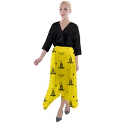 Gadsden Flag Don t Tread On Me Yellow And Black Pattern With American Stars Quarter Sleeve Wrap Front Maxi Dress