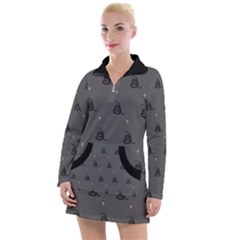 Gadsden Flag Don t Tread On Me Black And Gray Snake And Metal Gothic Crosses Women s Long Sleeve Casual Dress by snek