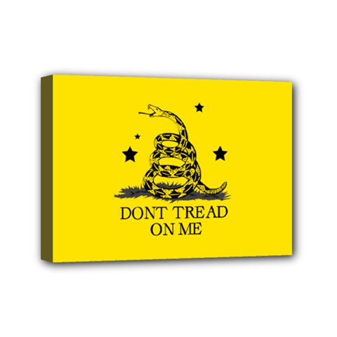 Gadsden Flag Don t Tread On Me Yellow And Black Pattern With American Stars Mini Canvas 7  X 5  (stretched)