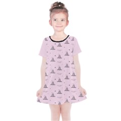 Gadsden Flag Standard Color Pink Gadsden Flag Pattern3 Stars K Gadsden Flag Pattern3 Black Background Kids  Simple Cotton Dress by snek