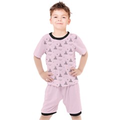 Gadsden Flag Standard Color Pink Gadsden Flag Pattern3 Stars K Gadsden Flag Pattern3 Black Background Kids  Tee And Shorts Set by snek