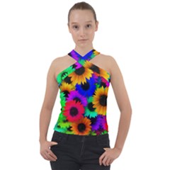 Colorful Sunflowers                                                   Cross Neck Velour Top by LalyLauraFLM