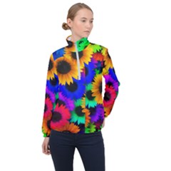 Colorful Sunflowers                                                   Women Half Zip Windbreaker by LalyLauraFLM