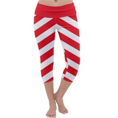 Candy Cane Red White Line Stripes Pattern Peppermint Christmas Delicious Design Capri Yoga Leggings by genx