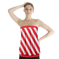 Candy Cane Red White Line Stripes Pattern Peppermint Christmas Delicious Design Strapless Top by genx