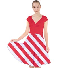 Candy Cane Red White Line Stripes Pattern Peppermint Christmas Delicious Design Cap Sleeve Front Wrap Midi Dress by genx