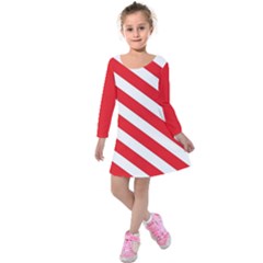 Candy Cane Red White Line Stripes Pattern Peppermint Christmas Delicious Design Kids  Long Sleeve Velvet Dress by genx