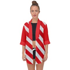 Candy Cane Red White Line Stripes Pattern Peppermint Christmas Delicious Design Open Front Chiffon Kimono by genx