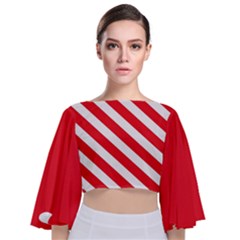 Candy Cane Red White Line Stripes Pattern Peppermint Christmas Delicious Design Tie Back Butterfly Sleeve Chiffon Top by genx