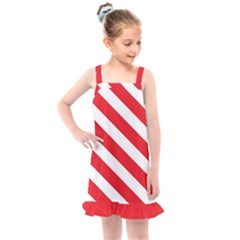 Candy Cane Red White Line Stripes Pattern Peppermint Christmas Delicious Design Kids  Overall Dress by genx